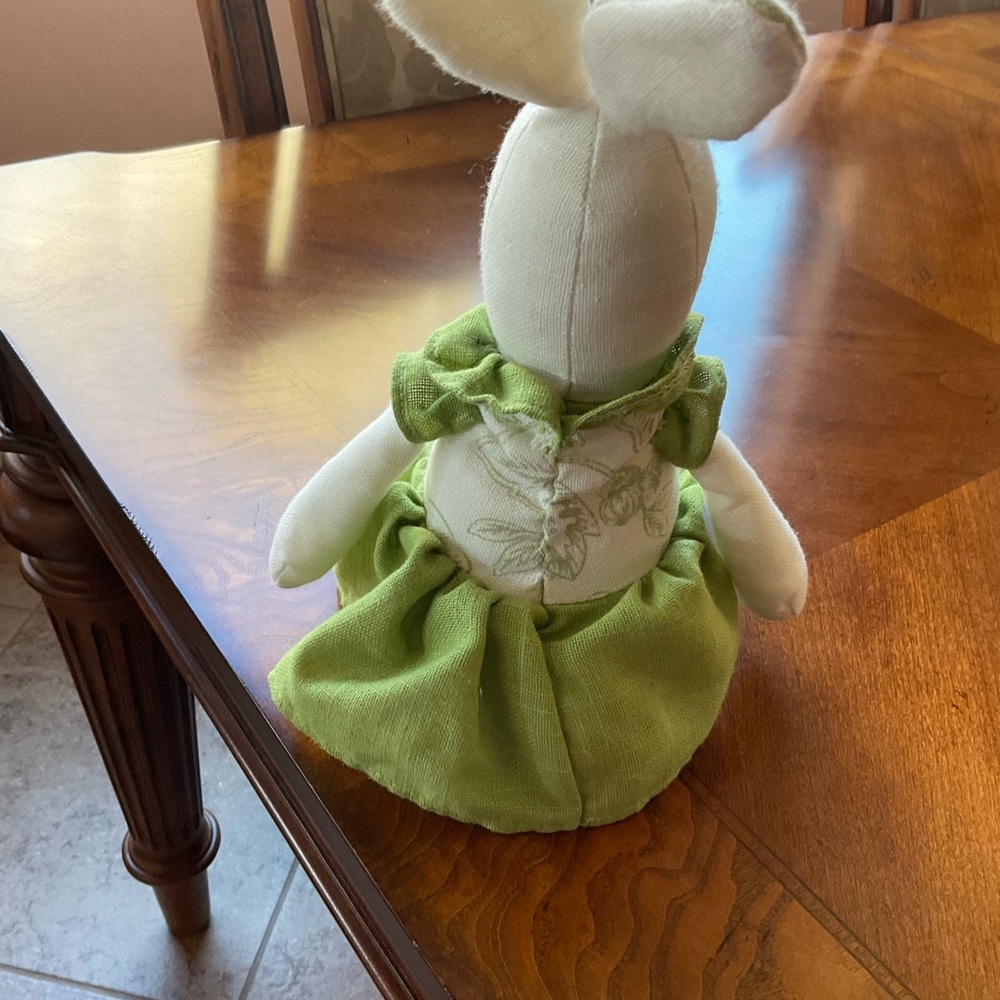 Bunny Rabbit In Dress, Home Decor, Sitting, green & white dress, ADORABLE - Picture 3 of 5